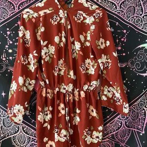 Deep Red Floral Lightweight Blouse